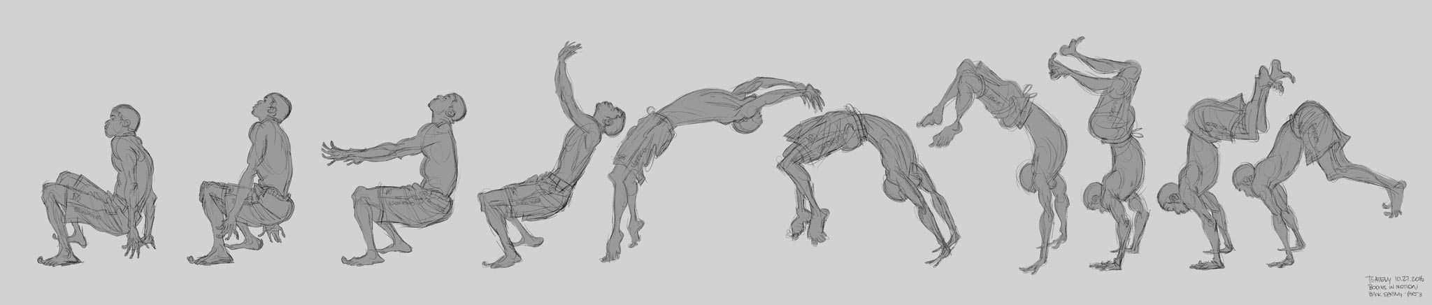 drawing of an parkour athlete doing a back handspring